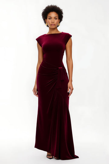 Sheath Burgundy Holiday Dress with Cap Sleeves